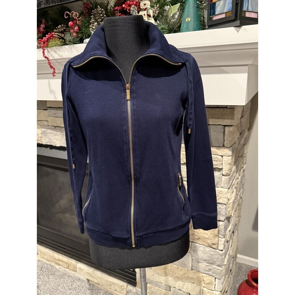 Vintage Lauren Ralph Lauren Blue GOLD Full Zip Sweatshirt Cotton Sz XS Preppy